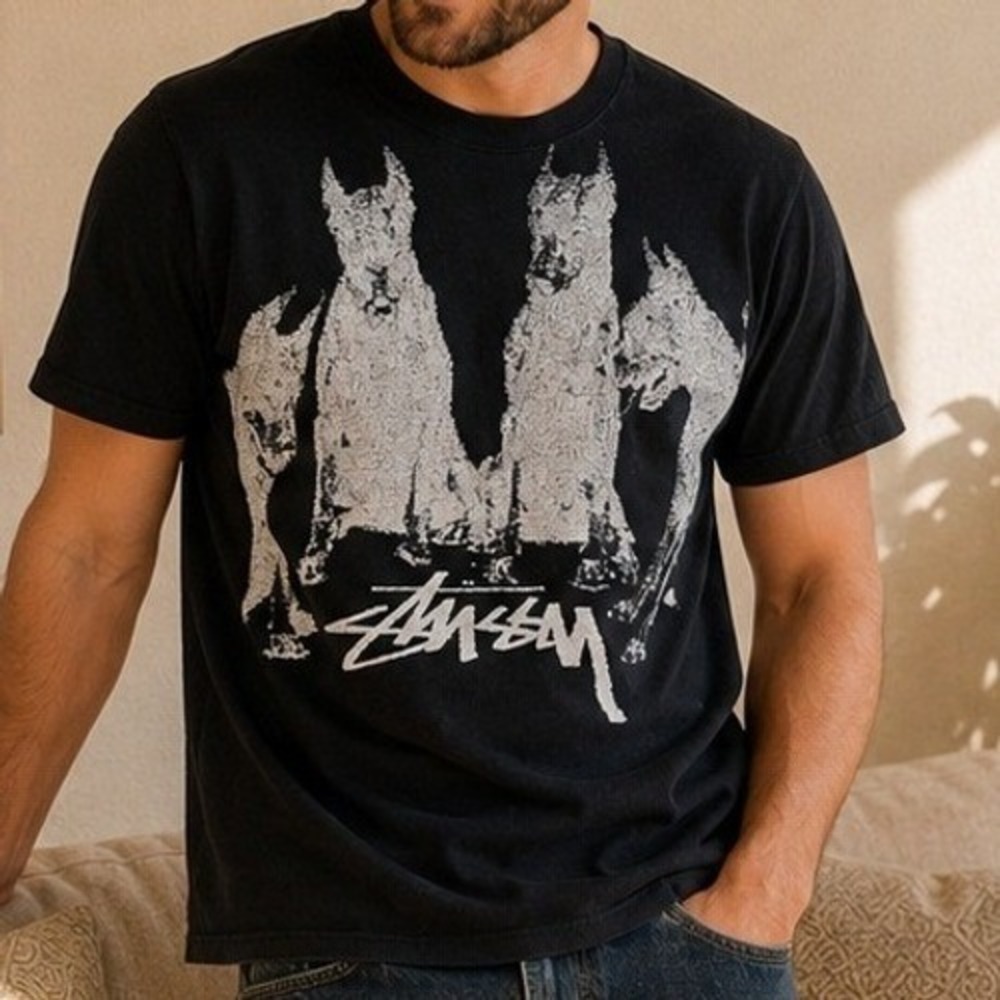 Stussy Doberman Graphic Tee S, Black Streetwear Skater Hypebeast Neo Nostalgia